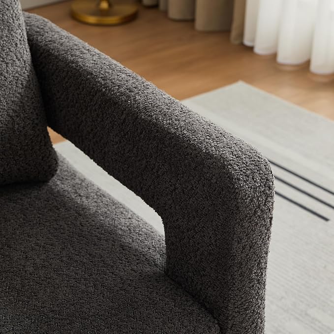 Setawix Boucle Swivel Barrel Chairs Set of 2Fuzzy Swivel ArmchairModern 360°Rotation Accent Arm Chair with Open ArmsSherpa Single Sofa Club Chair for Living RoomBedroom. (Charcoal 2PC)