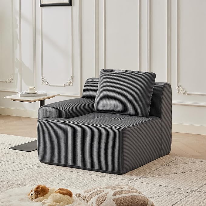 Modular Sectional Sofa with Movable Ottoman 1 Seat Deep Seat Couch with 1Pillow Comfy Cloud Sectional Sofa for Living Room Bedroom and Apartment (Grey 1 Left)