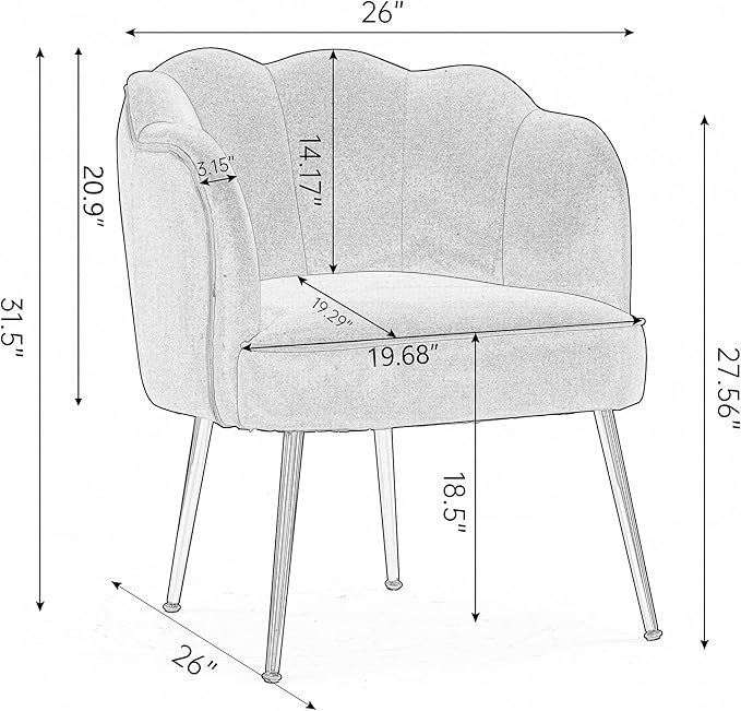 Shell Shape Velvet Fabric Armchair Accent Chair with Gold Legs for Living Room BedroomYellow