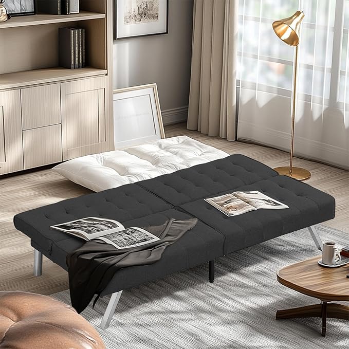 Convertible Sofa Bed Adjustable Couch Sleeper - Fabric Loveseat Futon Bed with Breathable Chenille Metal Legs and Adjustable Lounge - Perfect for Compact Living Space