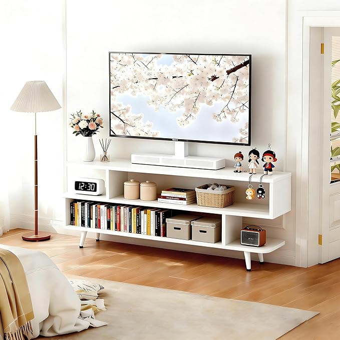 Lightdot TV Stand for TVs up to 45'' Modern Entertainment Center with 3 Storage Open Large Capacity for Collection Media Console Table for Living Room/Entrance/Sofa CabinetEasy Assembly-White