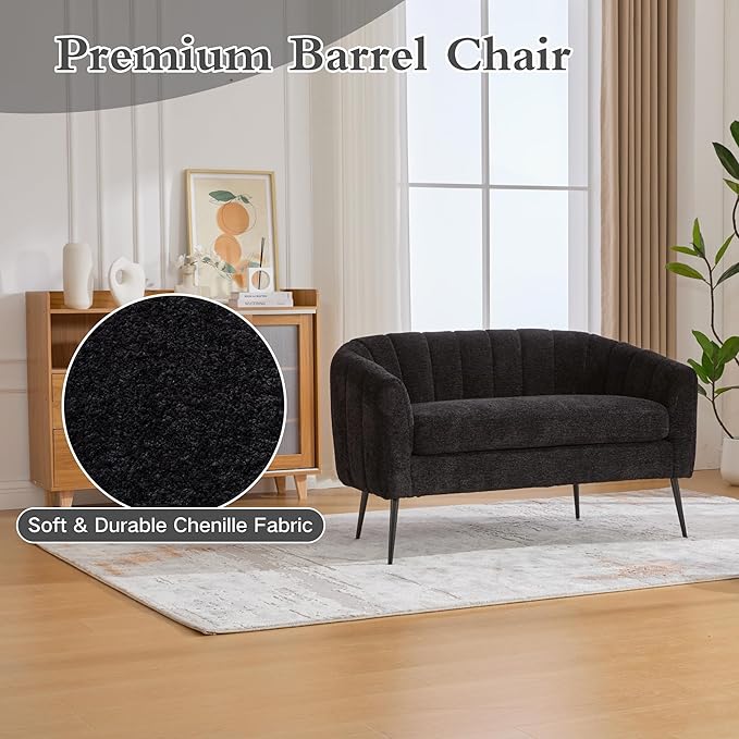 Chifee &amp Vingol Black Loveseat Sofa 50.2'' Wide Upholstered Loveseat Accent Couch with Metal Legs Modern 2-Seater Sofa for Living Rooms Bedroom Apartment OfficeBlack