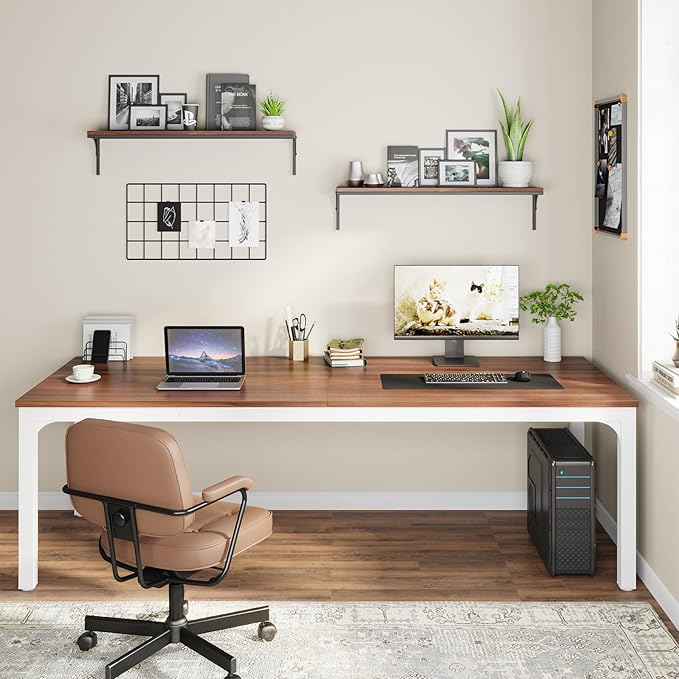 Tribesigns 78.7 Inches Extra Long Computer Desk 2 Person Desk Double Long Desk Workstaion for Home Office (Walnut+White)