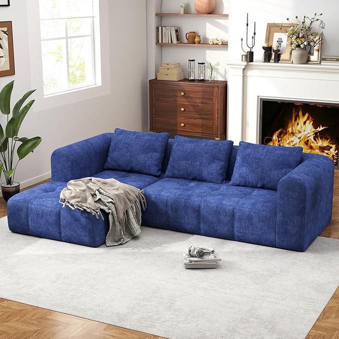 105 Modular Sectional Sofa Boneless Couch for Living Room Cloud Sectional Couch with Deep Seat L-Shape Sofa Upholstered Couches for Living Room Bedroom No Assembly Required Blue (Slub Fabric)