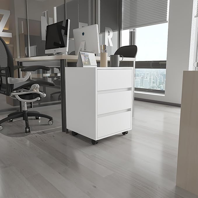 Modern 3 Drawer Small File Cabinet with LockFiling Cabinets for Home OfficeUnder Desk Locking Drawers Storage Cabinet OrganizerWhite
