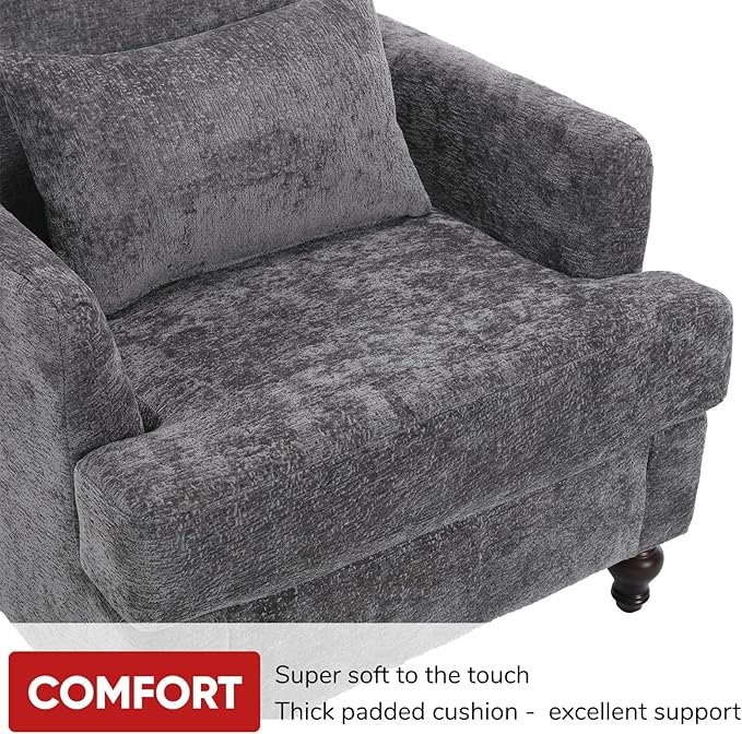 JOYBASE Accent Chair Single Sofa Chair Mid-Century Modern Upholstered Armchair Reading Club Chair for Living Room Office Bedroom (Grey Chenille)