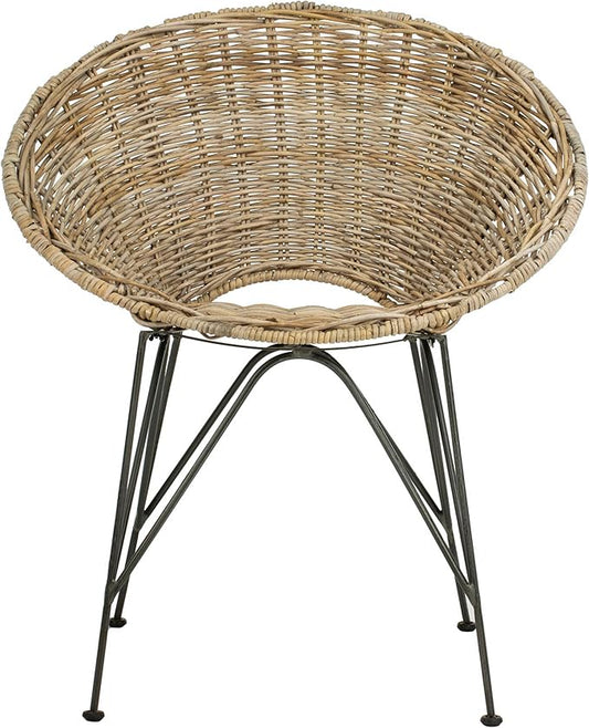 Safavieh Home Sierra Coastal Grey Wash Rattan and Dark Steel Round Accent Chair