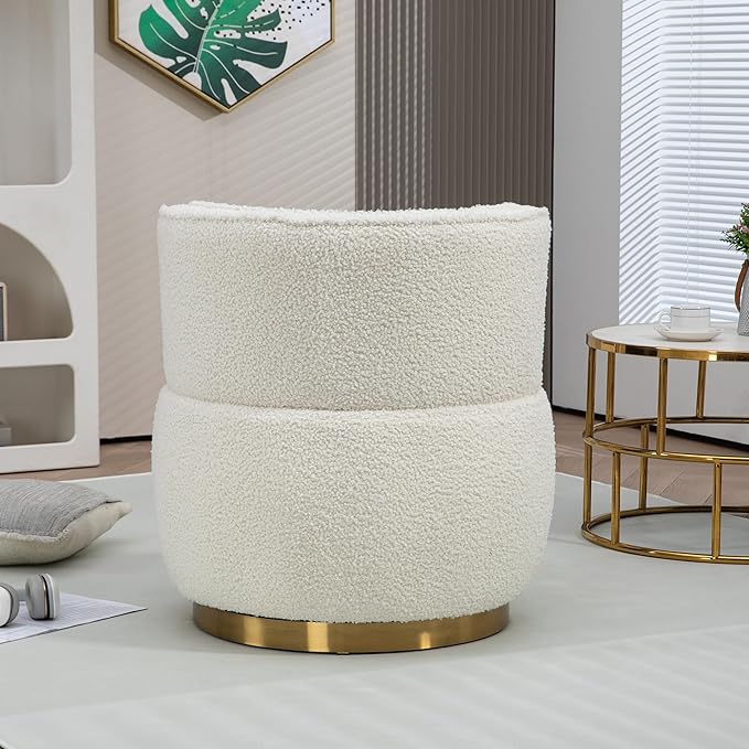 25.2 360 Degree Swivel Barrel SofaRound ArmchairsUpholstered Teddy Sofa ChairComfy Round Accent Sofa Chair for Living RoomBedroomOfficeWaiting RoomsCream