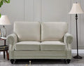 Lotus Mid Century Modern Velvet Upholstered Living Room Rolled Arms Loveseat Beige