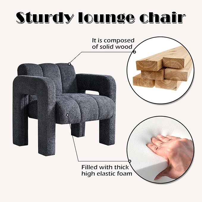 Yoglad Modern Accent Chair Set of 2 Bouclé Fabric Upholstered Armchair Comfy Single Chair for Living Room Lounge Bedroom Office-Dark Grey