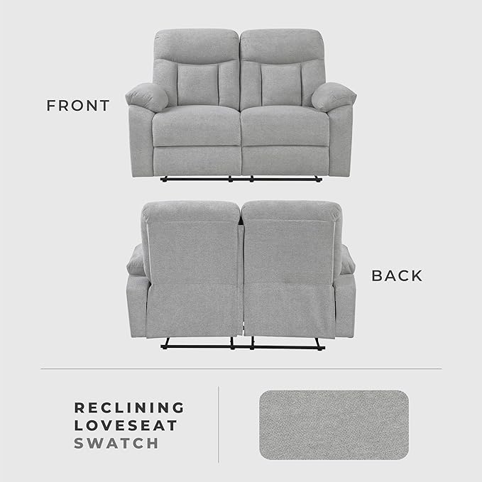 Lexicon Manual Double Recliner Loveseat for Living Room Chenille Fabric Upholstered Reclining Sofa Home Theater Seating Easy Assembly Recliner Love Seat Couch Gray