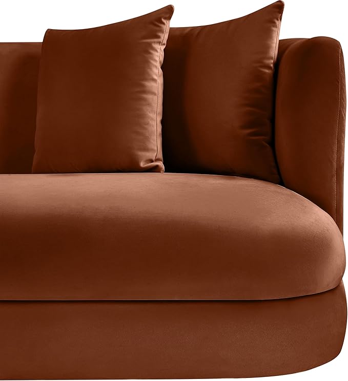 Meridian Furniture 699Cognac-L Alder Collection Modern | Contemporary Loveseat with Ultra Luxe Cognac 460 GSM Velvet Solid Wood Frame 66 W x 36 D x 30 H Cognac