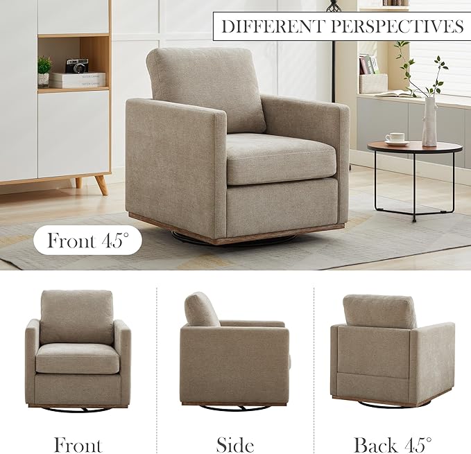 Aoiy &amp Wifon 30.7 W Swivel Accent Chair Set of 2 Mid Century Modern Swivel Chairs for Living Room Comfy Small Accent Chair Wavy Chenille Taupe