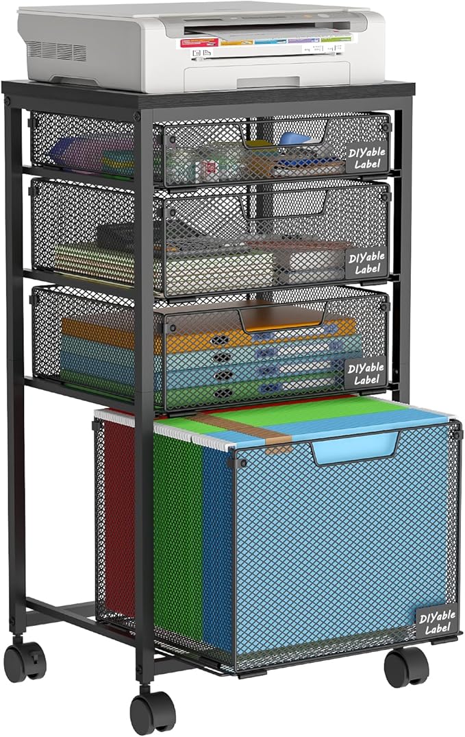 Rolling File Cabinet Cart Hanging File Organizer Box with Lid for Home Office Small Filing Cabinet on Wheels Under Desk