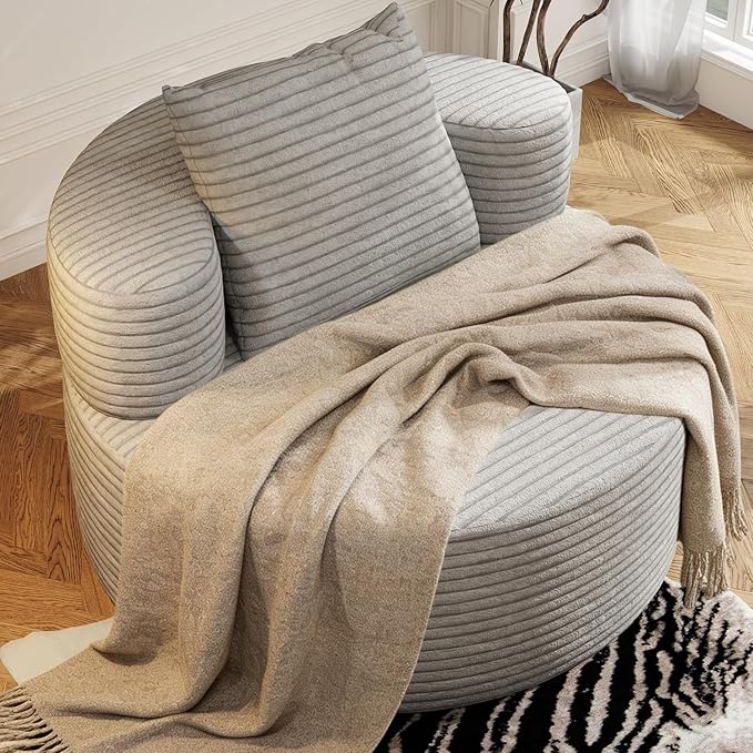 37.4 Oversized Boneless Chair Round Chaise Lounge Boneless Accent Chair Indoor Upholstered Corduroy Deep Seat Sofa Chair No Assembly Required for Living Room Bedroom Apartment