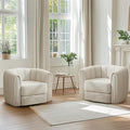 KEIKI Swivel Accent Chair Set of 2 Comfy Upholstered Barrel Armchair for Living Room White and White
