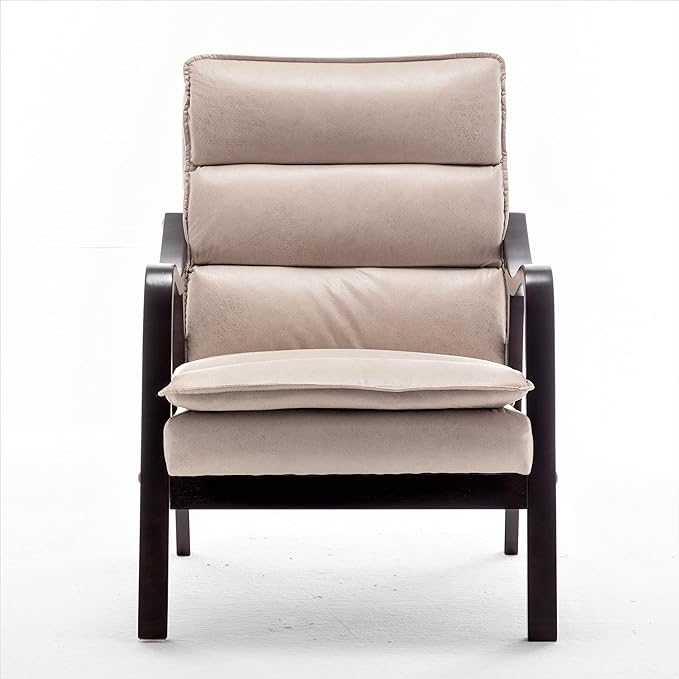 Mid Century Modern Accent Chair for Living Room Bedroom or Office Retro-Styled Armchair with Solid Wood Frame and Plush Cushioning Spotted Microfiber Light Camel
