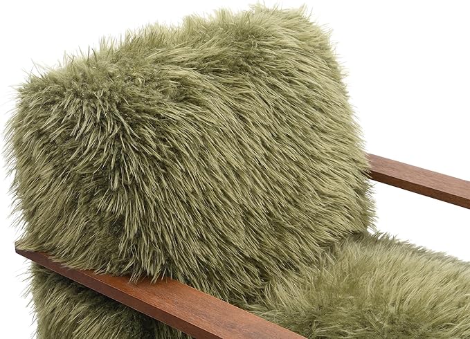Comfortable Faux Fur Reading ChairModern Luxury Accent Chair Side Chairs with Curved Wooden Armrests for ApartmentLiving RoomOfficeStudyGreen