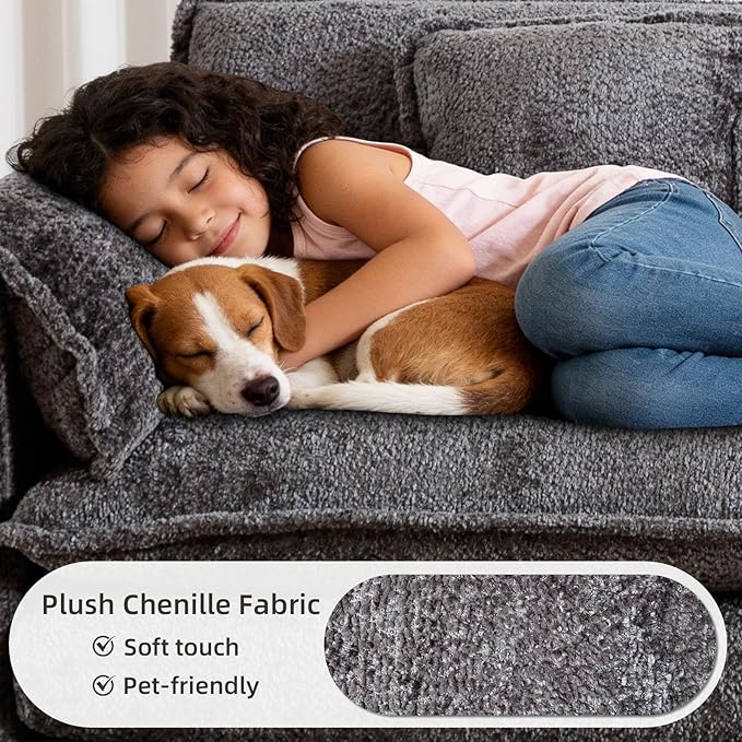GNIXUU 112 Modular Cloud Couch Sofa Modern Chenille L Shaped Sectional Couches for Living Room Comfy Deep 4 Seater Sofa with Movable Ottoman &amp 2 Pillows(Gray)