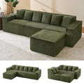 ONBRILL 112.6 Modular Sectional Sofa Comfy Corduroy Boneless Couch with Ottoman Memory Foam Modern Minimalist Cloud L Shaped Couch for Living Room No Assembly Required Green