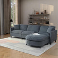 kevinplus 107.87'' Sectional Sofa Couch with Curved Convertible Ottoman for Living Room Modern 3-Seat L-Shaped Upholstered Sectional Couch Sofa for Apartment Polyester Fabric Gray