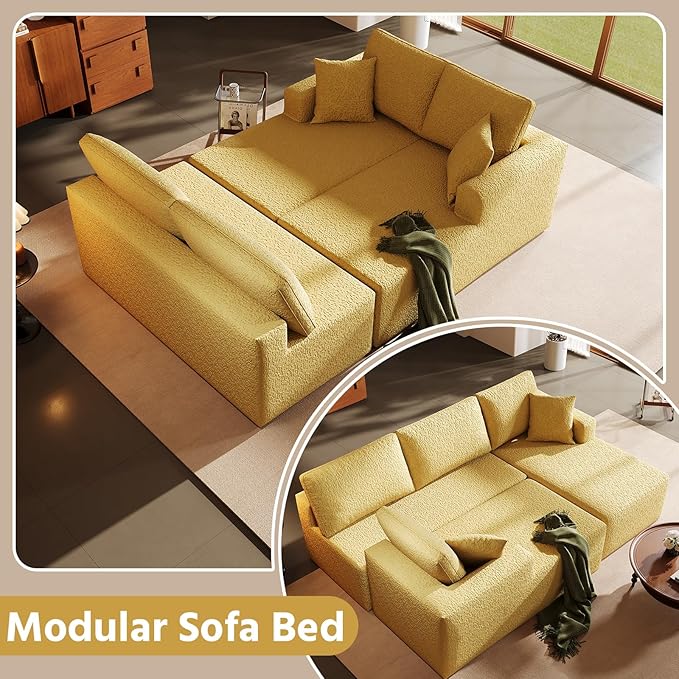 140 Modular U-Shaped Sectional Sofa 7-Seater Cloud Couch with Double Chaise Modern Sleeper SofaNo Assembly Sectional Cloud Boneless Sofa Couches for Living Room/Apartment