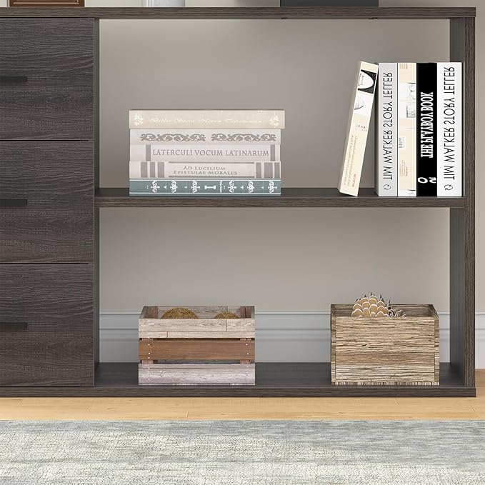 HSH L Shaped Computer Desk with Drawers L Shaped Desk with Storage Cabinet Shelves Large Reversible Corner Executive Home Office Desk Industrial Wood Work Writing Study Table WorkstationGray 60 In