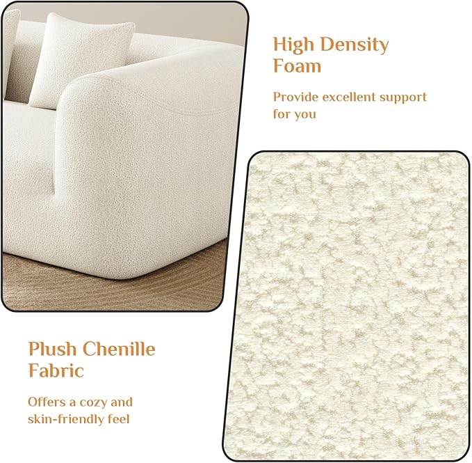120 Curved Sectional Sofa Cream Cloud Couches Boneless Sectional Couch for Living Room Modular Curved Couch Oversized Comfy Modern Sofa Plush Chenille with 4 Pillows Beige