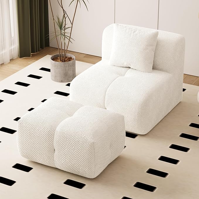 Chifee &amp Vingol 31 Oversized Boneless Single Sofa with Ottoman &amp Pillow Upholstered Reading Couch and Ottoman Set for Living Room Bedroom Reading NookIvory