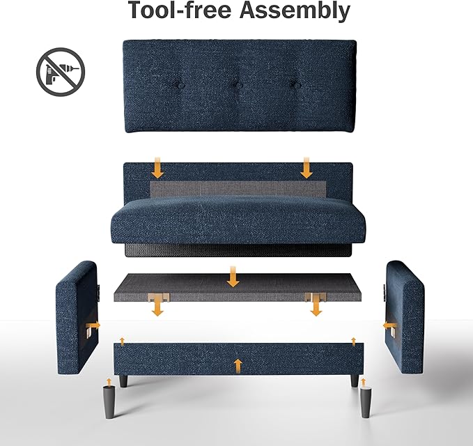 Vipbear 50 Small Loveseat Sofa Small Couch for Living Room Bedroom Office Comfy Love Seat with Deep Seat Spring Cushion Solid Wood Frame Tool-Free Assembly Navy Blue Chenille