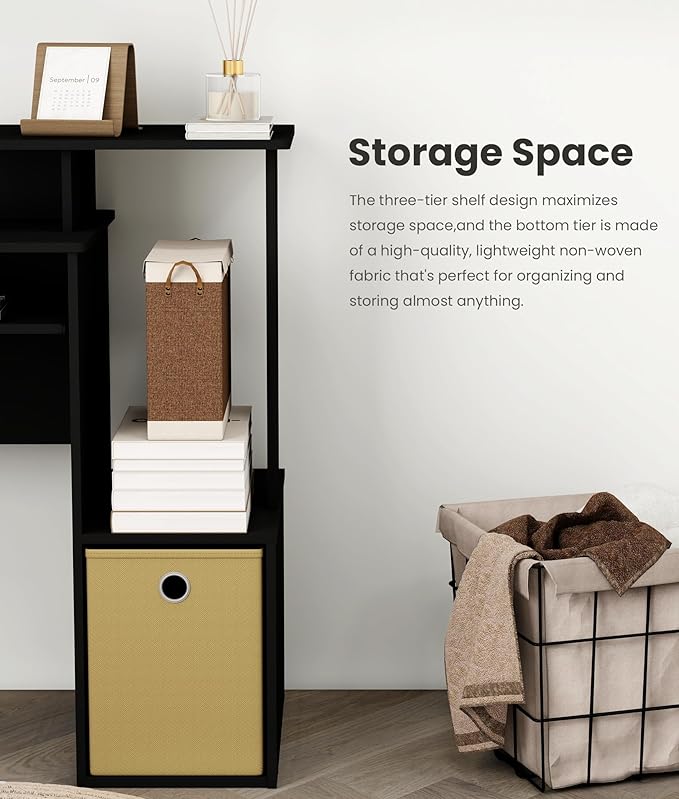 Small Computer Writing Desk with Drawers Home Office Desk with Storage Shelves for Home Office Bedroom Black/Brown
