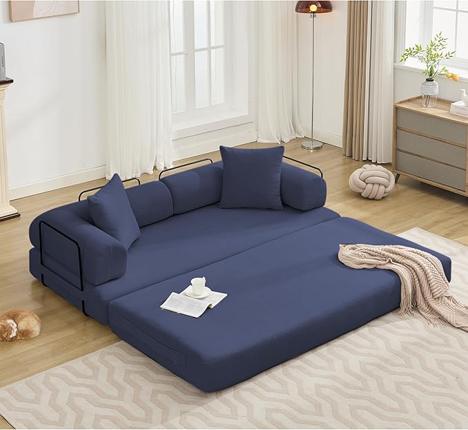 MYFUNSHOP Sleeper Sofa Bed4-in-1 Convertible Folding Boneless CouchFoldable Love Seat with Pillow Corduroy Floor Futon Couch for Living RoomBedroomLounge Studio