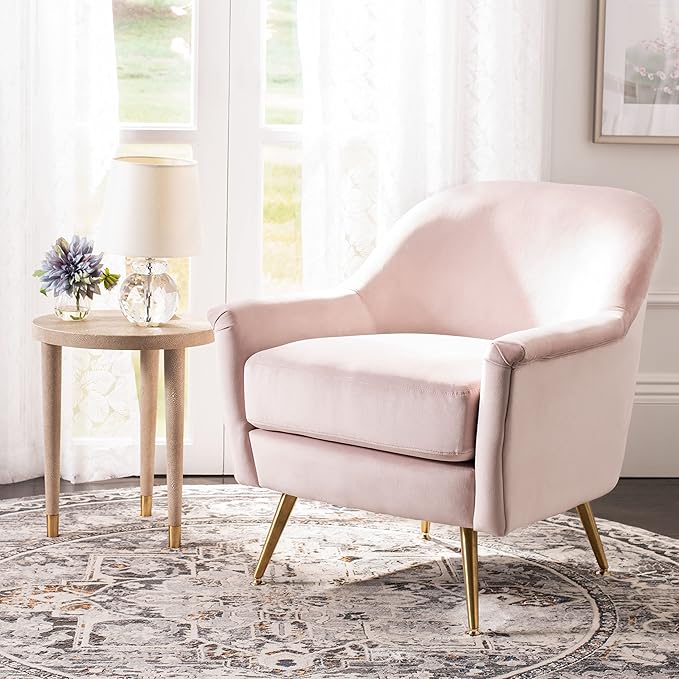 Safavieh Home Brienne Retro Glam Blush Pink Velvet and Brass Arm Chair