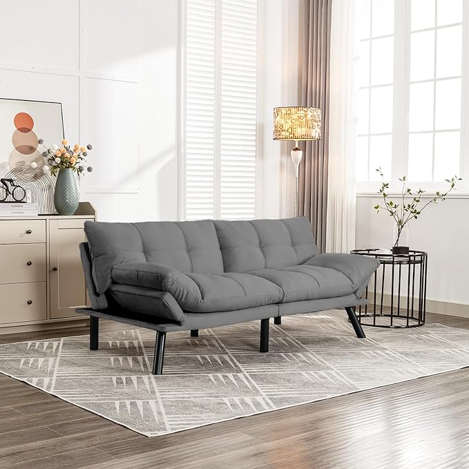 KINFFICT Convertible Futon Sofa Couch Bed Modern Memory Foam Sleeper Loveseat Sofa with Adjustable Armrests &amp Backrests Comfy Love Seat for Living Room Bedroom Office Apartment Small Space