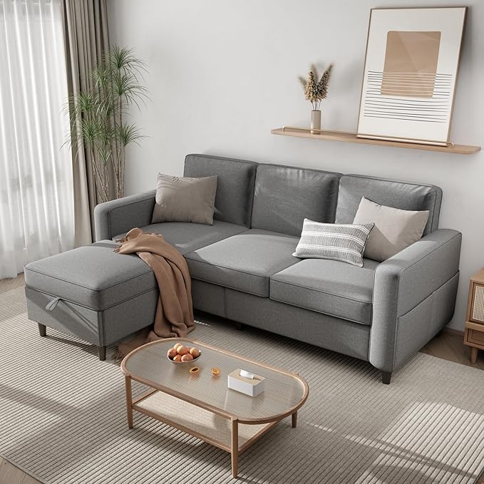 Sectional Sofa Couches for Living Room - 78''Convertible Modular Three-Seater L-Shaped Pet-Friendly CouchWashable Sofa Cover-Bench Storage Suitable for Small Living Room ApartmentOffice