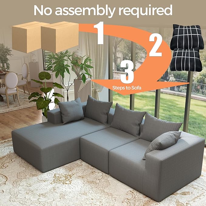 108Modern Sectional SofaModular Convertible L-Shape SofasUpholstered Couches with Deep SeatPet-Friendly Sponge Sofa for Living Room BedroomSofa bed for small space (Gray Left Facing Chaise)