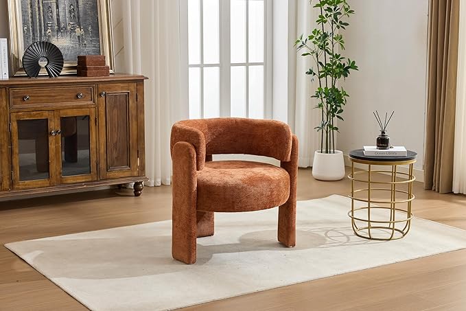 GDFStudio 30 Modern Accent Chair Upgrade Leisure Boucle Upholstered Armchair with Curved Arms and Waist Pillow Comfy Single Sofa Chair for Living Room Bedroom Office Apartment Orange