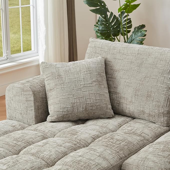 Khaki 108 Modular Sectional Sofa with Left Facing Chaise L Shaped Couch with Deep Seat Cloud Foam Couch Plush Chenille Sofa No Assembly Needed for Living Room