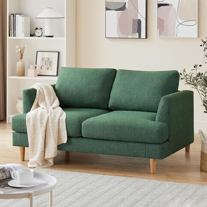 Loveseat Sofa 56 Small Couches for Small Spaces Love Seat with 2-Seat Upholstered Cushion Mid Century Modern Sofa Couches for Living Room Deep Couch for Bedroom Apartment Green