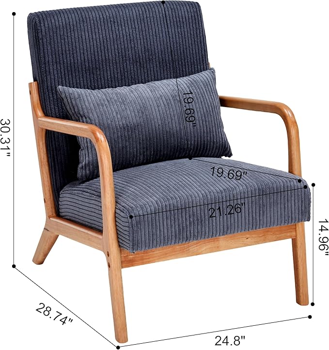 Mid-Century Accent Chair Upholstered Fabric Living Room Chair with Solid Wood Frame Modern Small Side Arm Chairs Comfy Wingback Reading Chair for Bedroom Office (Dark Grey A)