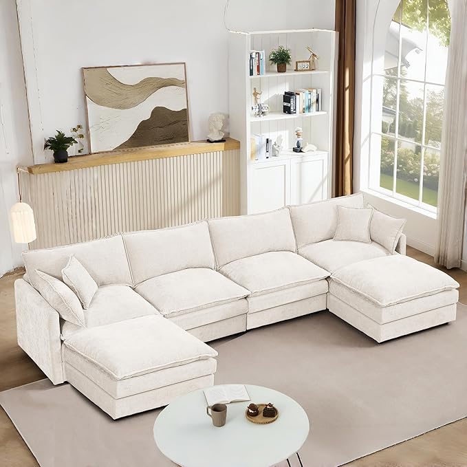 Eafurn 130.71 Oversized Reversible Modular Sectional Sofa Couch with 2 Ottomans - Deep Seat Chenille Modern U Shaped Sofa with Thickness Cushions and Pillows for Living Room Bedroom
