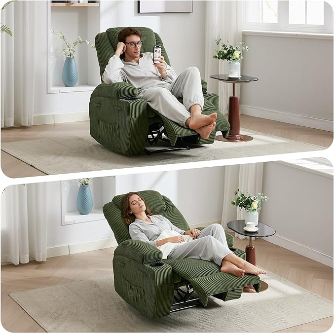 Massage Recliner Chair with Heat for Adults Extra Wide Manual Reclining Chair with 1.5X Thick Sponge Armrests &amp Backrest Lazy Boy Recliner Sofa for Living Room &amp Bedroom Comfort Green