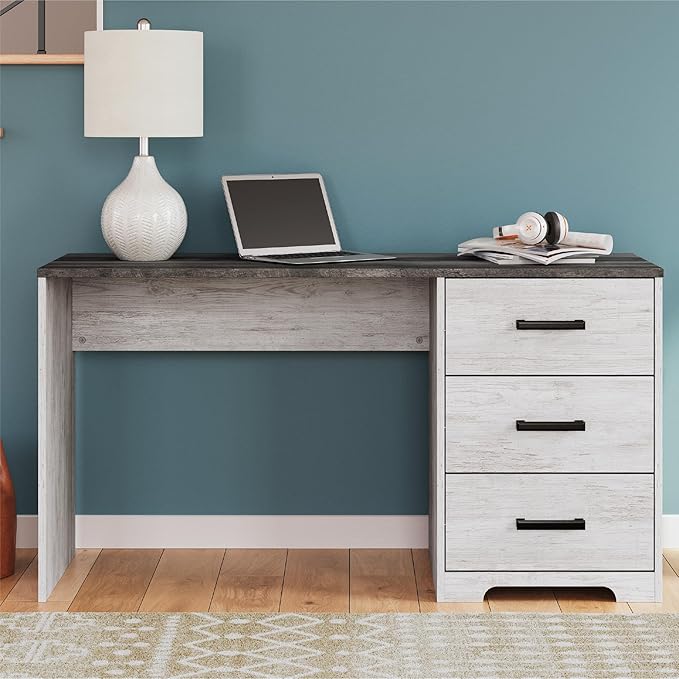 Signature Design by Ashley Shawburn Farmhouse 3-Drawer 54 Home Office Desk White &amp Gray