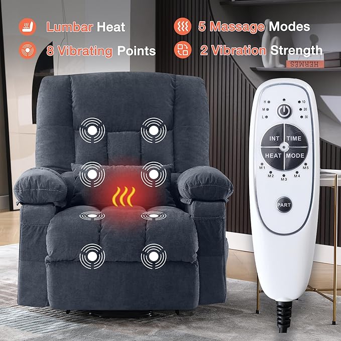 Power Lift Recliner Chair for Elderly with Vibration Massage and Lumbar Heating Electric Lift Recliner Single Sofa with Side Pocket and USB Charge Port for Living Room