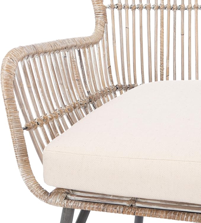 SAFAVIEH Home Collection Lenu Rattan Cushion Accent Chair Grey White Wash/Black (ACH6510A)