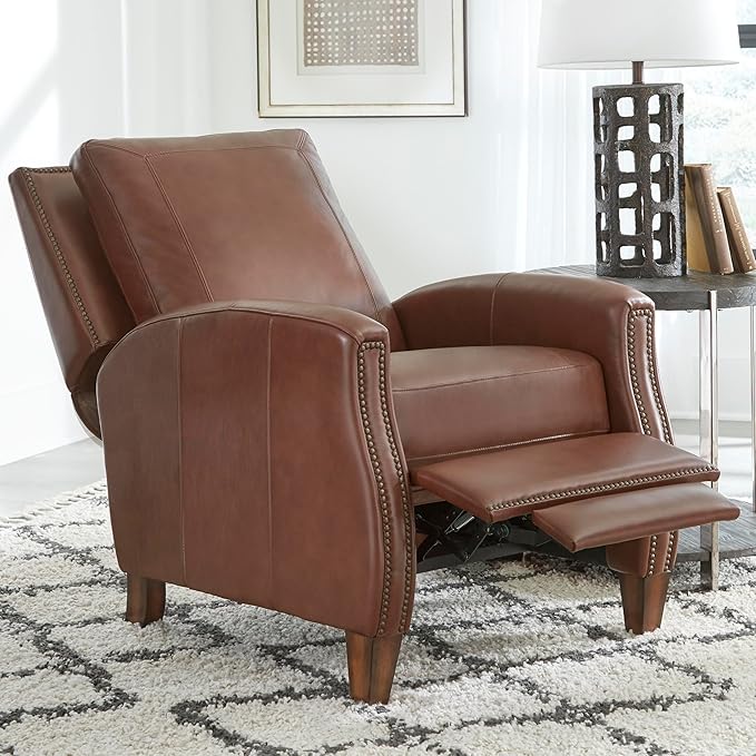 Parker Living Hunter - Chestnut Charm Manual Pushback Recliner Chair Top Grain Leather with Match Genuine Leather Recliner Comfortable