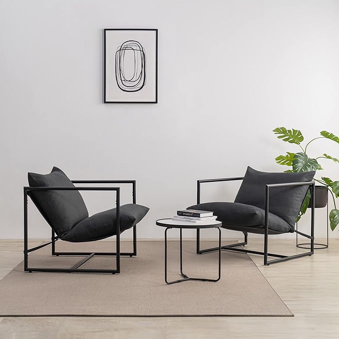Zinus Aidan Sling Accent Chair Metal Framed Armchair with Shredded Foam Cushioning Dark Grey