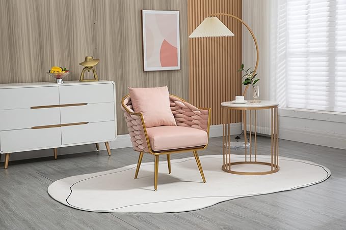 Velvet Accent Chair Modern Upholstered Armchair Tufted Chair with Metal Frame Single Leisure Chairs for Living Room Bedroom Office Balcony