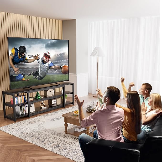 Aquzee 85 inch TV Stand Entertainment Center for 70 75 80 85 TV 75.2 Wide Wood Television Console Table for Living Room Bedroom Gaming Room Black