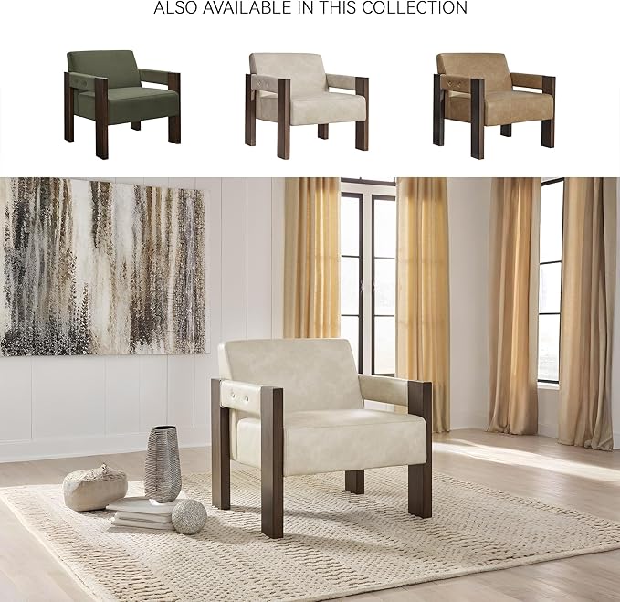 Signature Design by Ashley Adlanlock Contemporary Faux Leather Upholstered Accent Chair Beige &amp Dark Brown